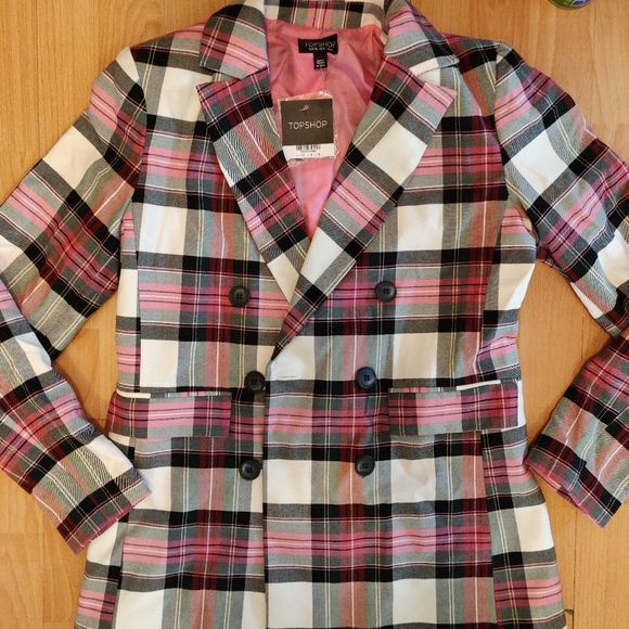 Pink Plaid Double Breasted Blazer